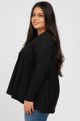 Black Babydoll Hi-Low Long Sleeve Plus Top