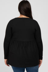 Black Babydoll Hi-Low Long Sleeve Plus Top