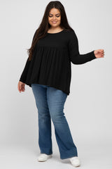 Black Babydoll Hi-Low Long Sleeve Plus Top