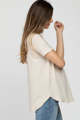 Beige Button Down Short Sleeve Maternity Top