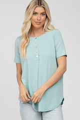 Light Olive Button Down Short Sleeve Top