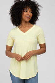 Yellow V-Neck Short Sleeve Round Hem Top