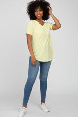 Yellow V-Neck Short Sleeve Round Hem Top