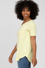 Yellow V-Neck Short Sleeve Round Hem Top