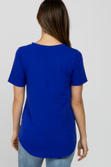 Royal Blue V-Neck Maternity Short Sleeve Round Hem Top