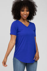 Royal Blue V-Neck Maternity Short Sleeve Round Hem Top