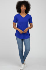 Royal Blue V-Neck Short Sleeve Round Hem Top