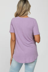 Lavender V-Neck Maternity Short Sleeve Round Hem Top