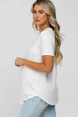 Ivory V-Neck Maternity Short Sleeve Round Hem Top