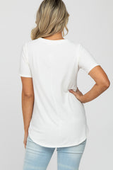 Ivory V-Neck Maternity Short Sleeve Round Hem Top