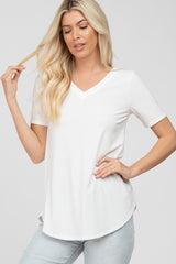 Ivory V-Neck Maternity Short Sleeve Round Hem Top