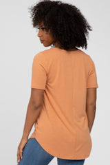 Orange V-Neck Short Sleeve Round Hem Top