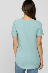 Light Mint V-Neck Maternity Short Sleeve Round Hem Top