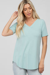 Light Mint V-Neck Maternity Short Sleeve Round Hem Top