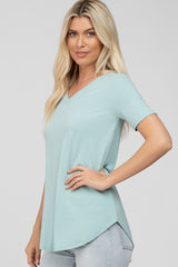 Light Mint V-Neck Short Sleeve Round Hem Top