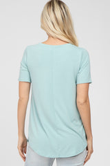 Light Mint V-Neck Short Sleeve Round Hem Top