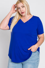 Royal Blue V-Neck Round Hem Maternity Plus Top