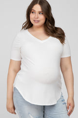 Ivory V-Neck Round Hem Maternity Plus Top