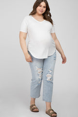 Ivory V-Neck Round Hem Maternity Plus Top