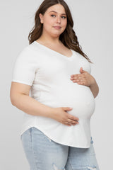 Ivory V-Neck Round Hem Maternity Plus Top