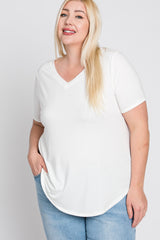 Ivory V-Neck Round Hem Maternity Plus Top