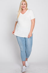 Ivory V-Neck Round Hem Plus Top