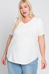 Ivory V-Neck Round Hem Plus Top