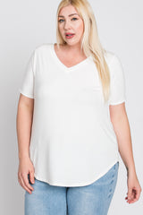 Ivory V-Neck Round Hem Plus Top