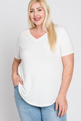 Ivory V-Neck Round Hem Plus Top