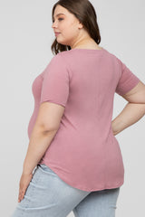 Mauve V-Neck Round Hem Maternity Plus Top