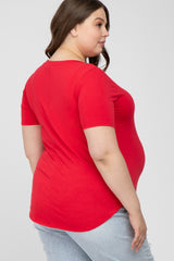 Red V-Neck Round Hem Maternity Plus Top