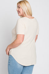 Beige V-Neck Round Hem Plus Top