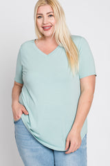 Mint Green V-Neck Round Hem Plus Top