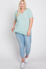 Mint Green V-Neck Round Hem Plus Top