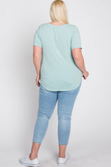 Mint Green V-Neck Round Hem Plus Top