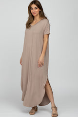 Taupe Side Slit Maxi Dress