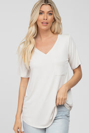 Ivory V-Neck Front Pocket Short Sleeve Maternity Top