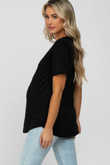 Black V-Neck Front Pocket Short Sleeve Maternity Top