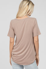 Taupe V-Neck Front Pocket Short Sleeve Top