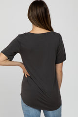 Charcoal V-Neck Front Pocket Short Sleeve Maternity Top