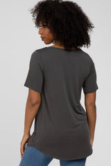 Charcoal V-Neck Front Pocket Short Sleeve Top