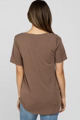 Mocha V-Neck Front Pocket Short Sleeve Maternity Top