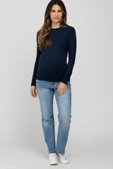 Navy Long Sleeve Basic Maternity Top