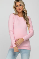 Light Pink Long Sleeve Basic Maternity Top