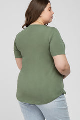 Light Olive Crew Neck Front Pocket Short Sleeve Maternity Plus Top