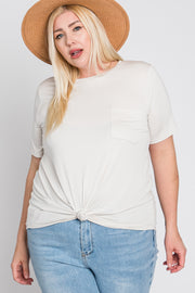 Ivory Crew Neck Front Pocket Short Sleeve Plus Top