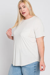 Ivory Crew Neck Front Pocket Short Sleeve Plus Top