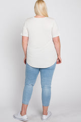 Ivory Crew Neck Front Pocket Short Sleeve Plus Top