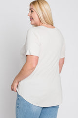 Ivory Crew Neck Front Pocket Short Sleeve Plus Top