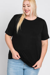 Black Crew Neck Front Pocket Short Sleeve Maternity Plus Top